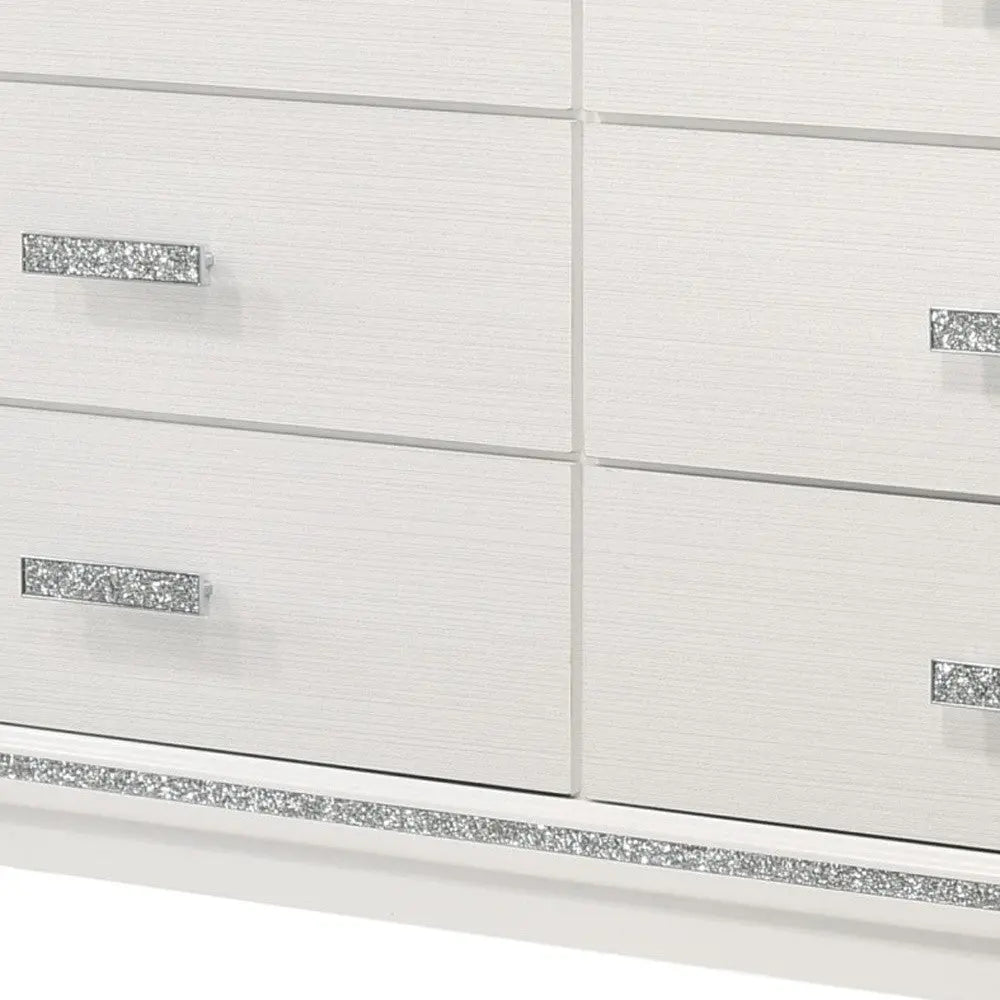 63" White Solid and Manufactured Wood Six Drawer Double Dresser Homeroots Bed & Bath