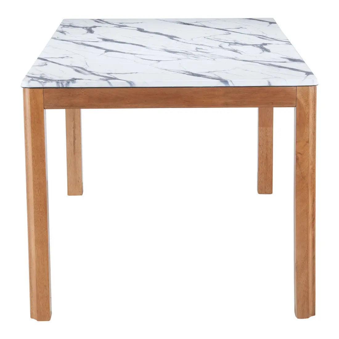 63" White and Natural Faux Marble and Solid Wood Dining Table Homeroots Kitchen & Dining