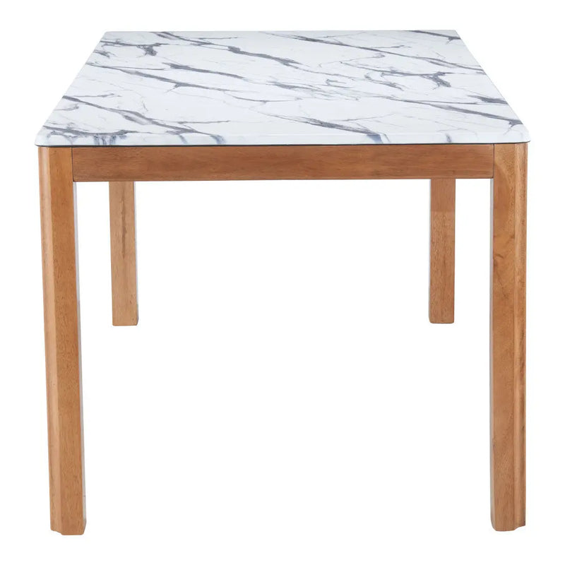 63" White and Natural Faux Marble and Solid Wood Dining Table Homeroots Kitchen & Dining