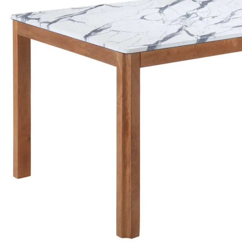 63" White and Natural Faux Marble and Solid Wood Dining Table Homeroots Kitchen & Dining