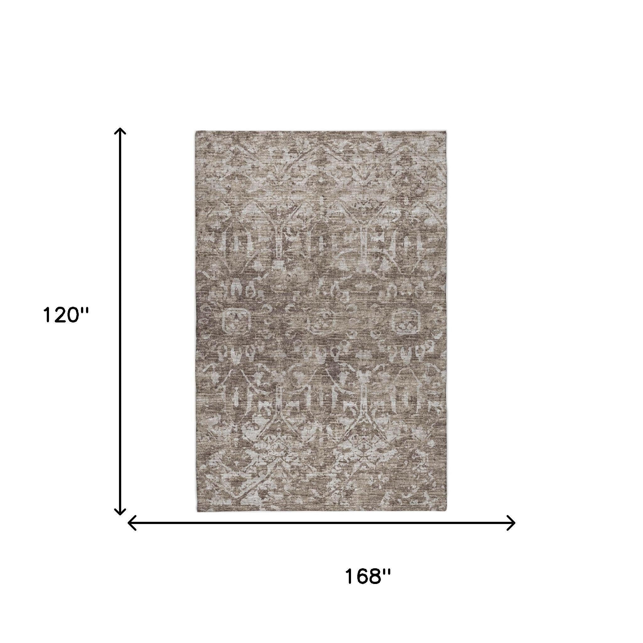 10' X 14' Brown And Charcoal Oriental Shag Washable Area Rug With UV Protection - Home & Garden