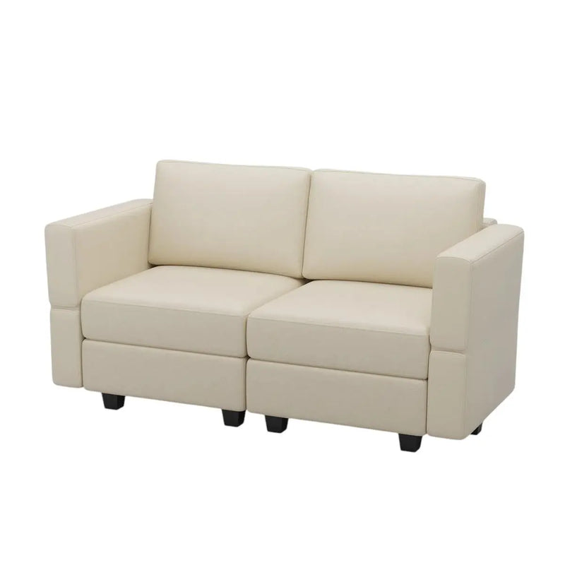 64" Beige Faux Leather Loveseat With Storage Homeroots Living Room