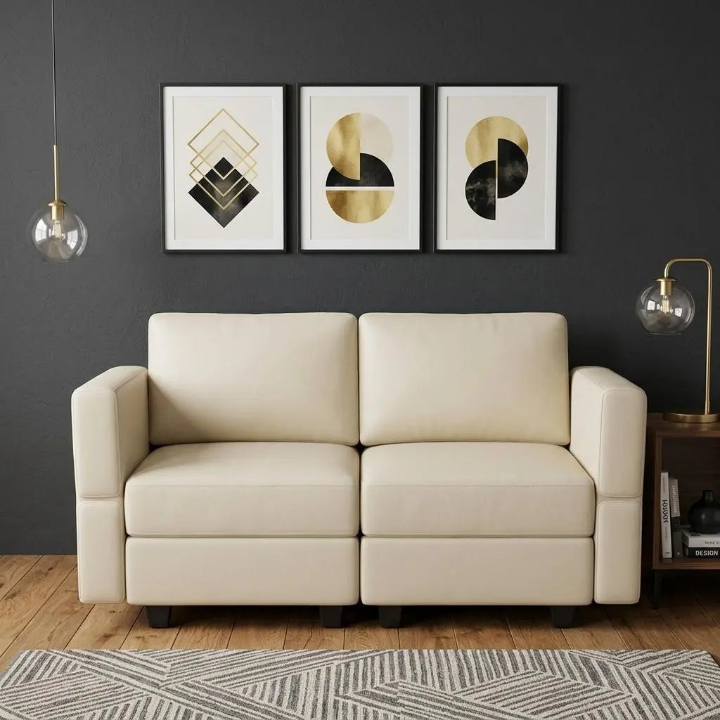 64" Beige Faux Leather Loveseat With Storage Homeroots Living Room