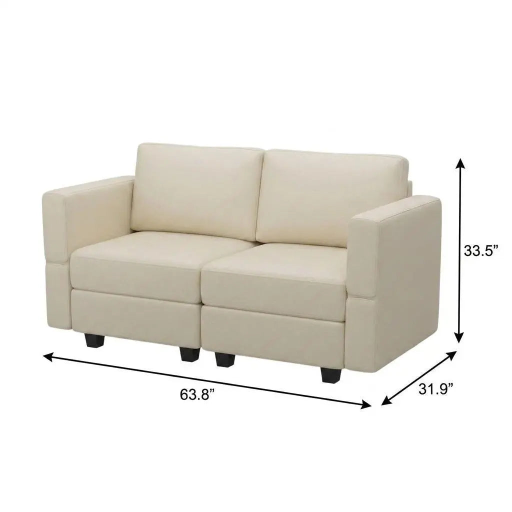 64" Beige Faux Leather Loveseat With Storage Homeroots Living Room