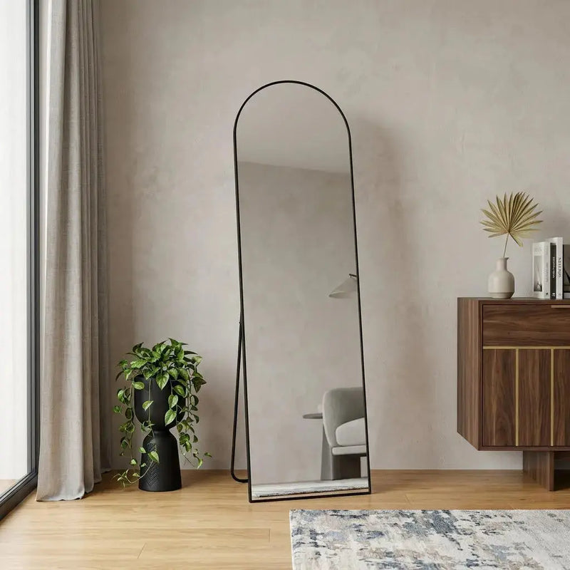 64" Black Aluminum Arch Freestanding And Wall Mounted Framed Full Length Mirror Homeroots Bed & Bath