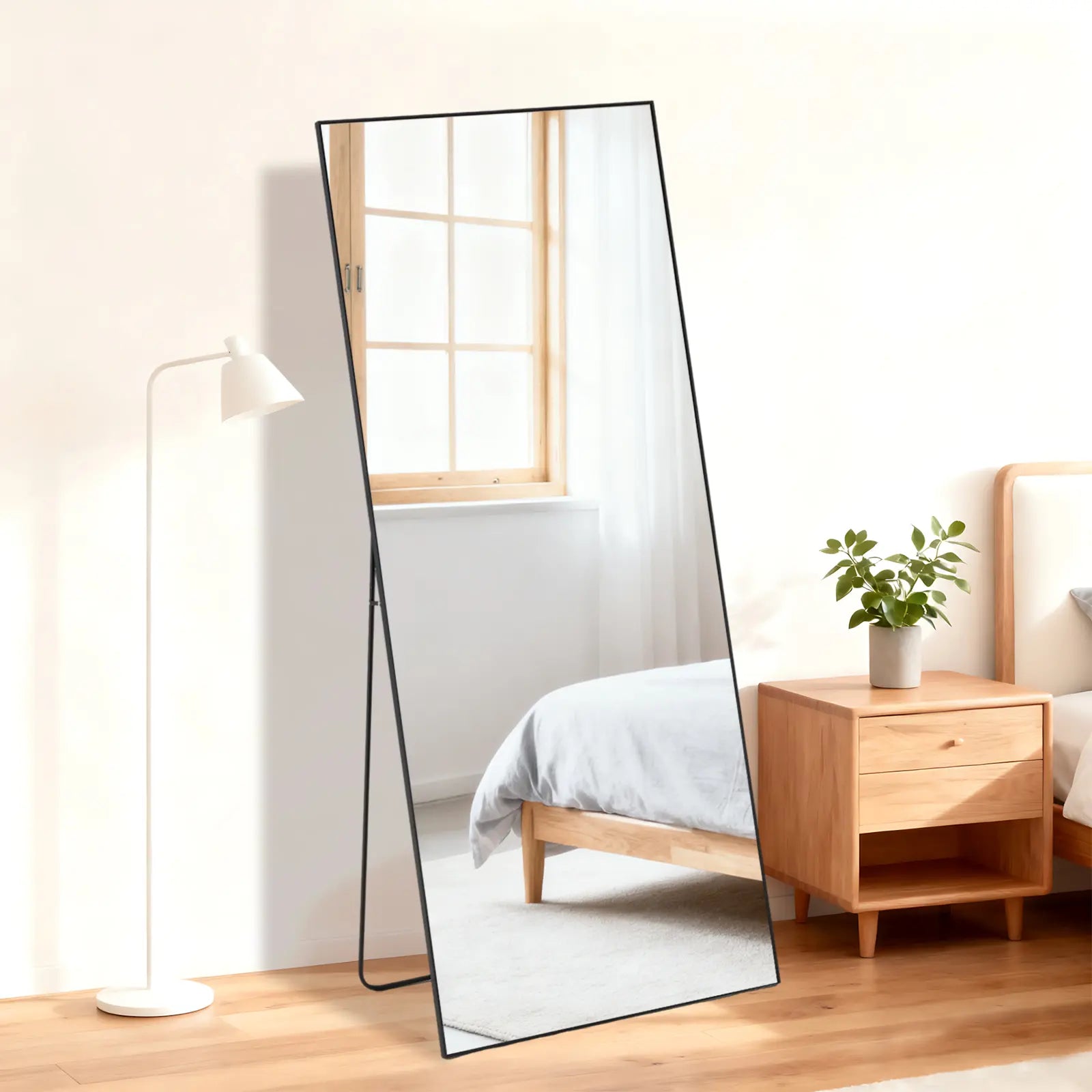 64" Black Aluminum Freestanding And Wall Mounted Framed Full Length Mirror Homeroots Bed & Bath