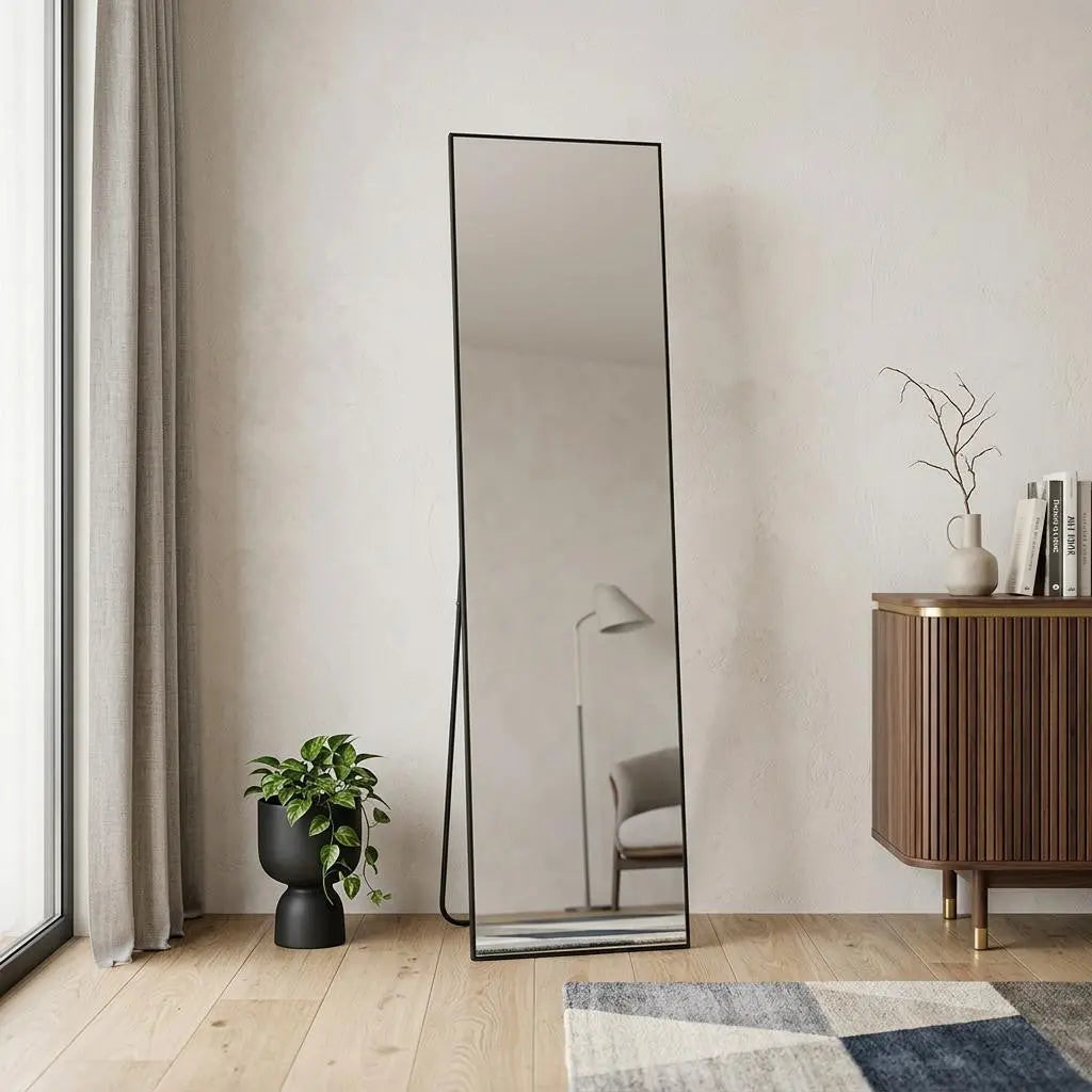 64" Black Aluminum Freestanding And Wall Mounted Framed Full Length Mirror Homeroots Bed & Bath