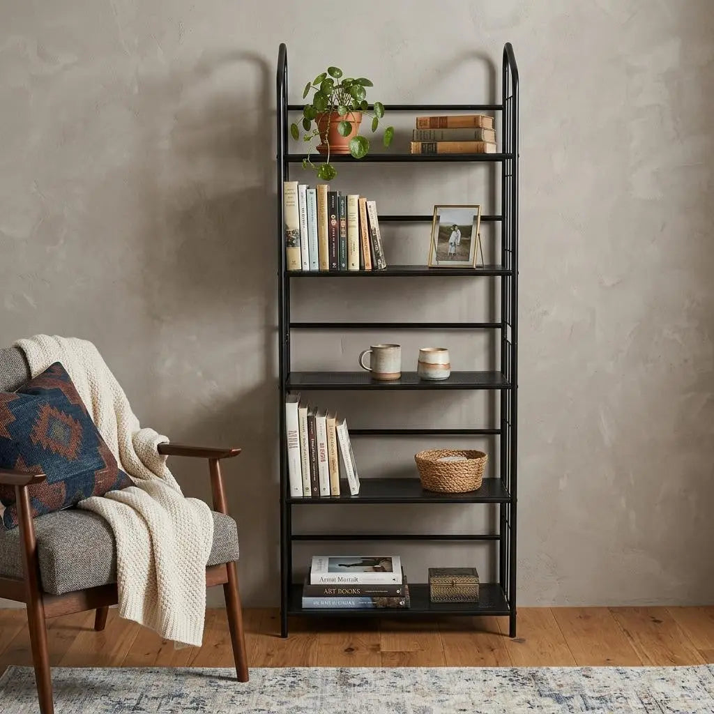 64" Black Metal Five Tier Bookcase Homeroots Office