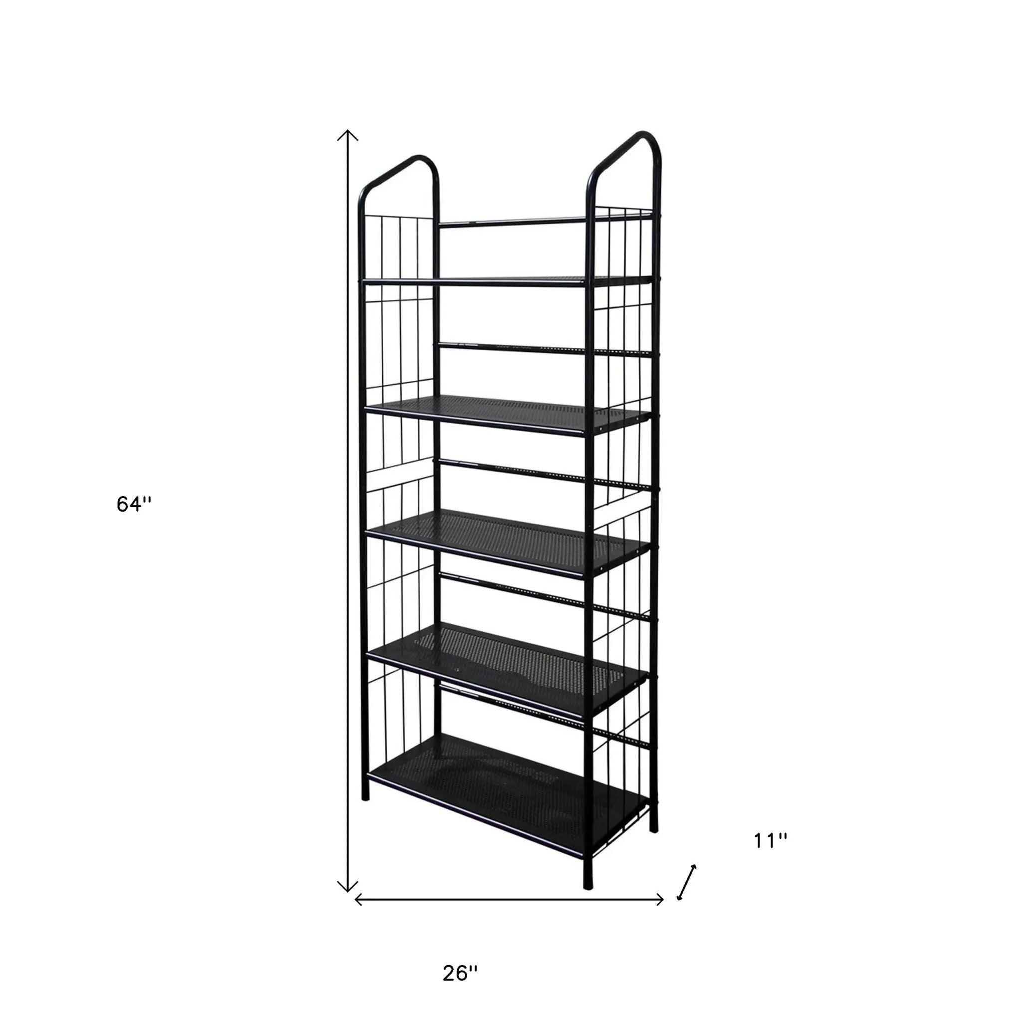 64" Black Metal Five Tier Bookcase Homeroots Office