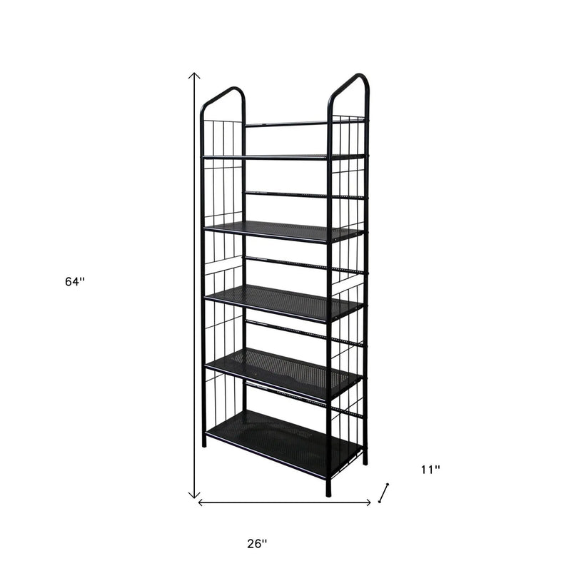 64" Black Metal Five Tier Bookcase Homeroots Office
