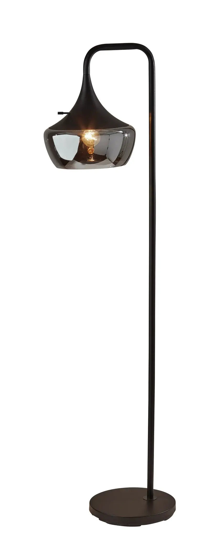 64" Black Task Floor Lamp With Black Glass Bowl Shade - GreatEagleInc