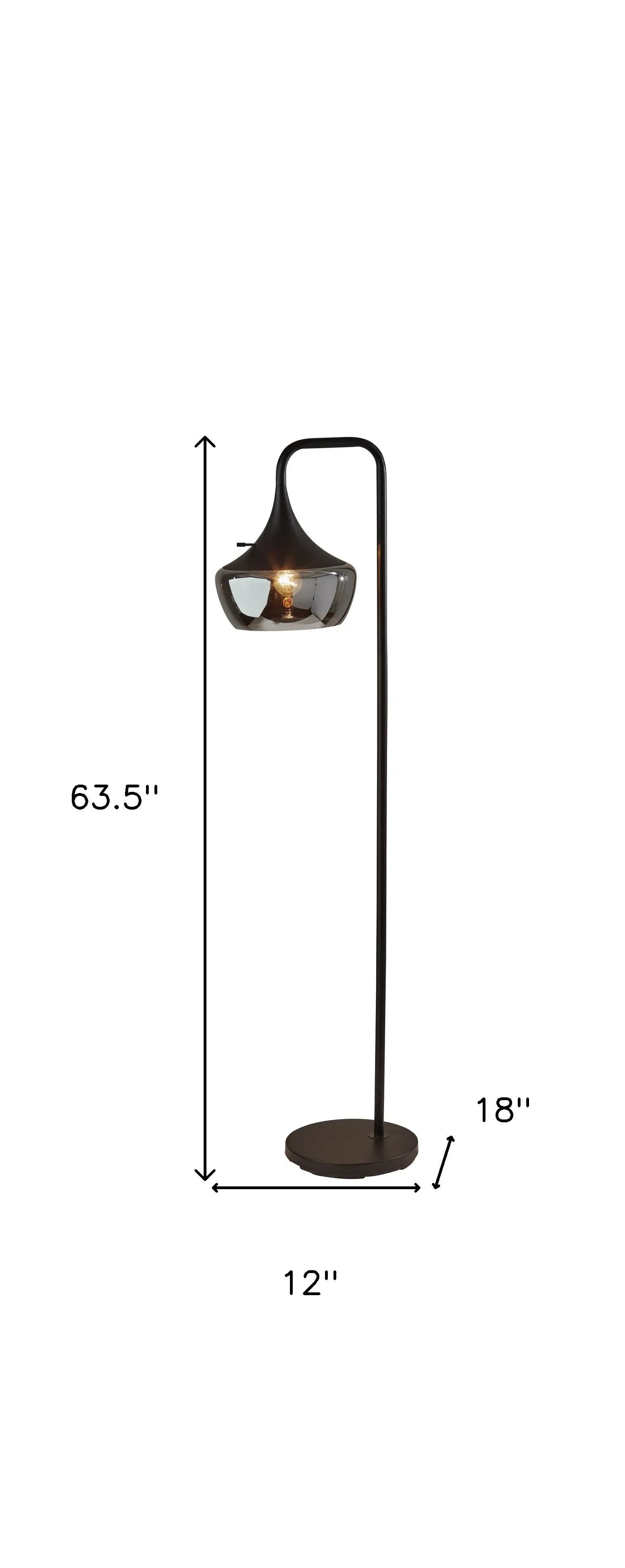 64" Black Task Floor Lamp With Black Glass Bowl Shade - GreatEagleInc