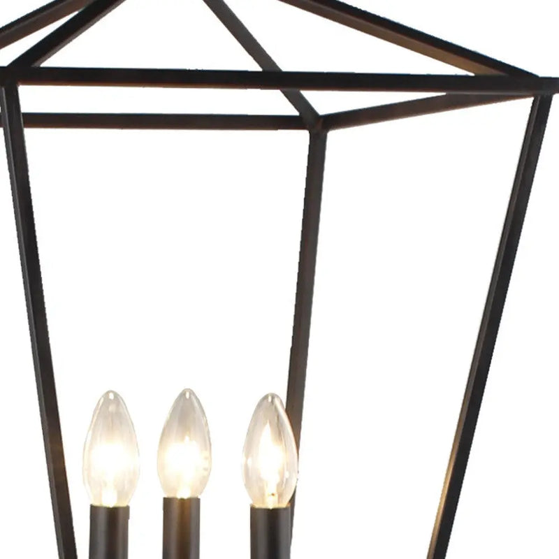 64" Black Three Light Floor Lamp With Black Geometric Shade - GreatEagleInc