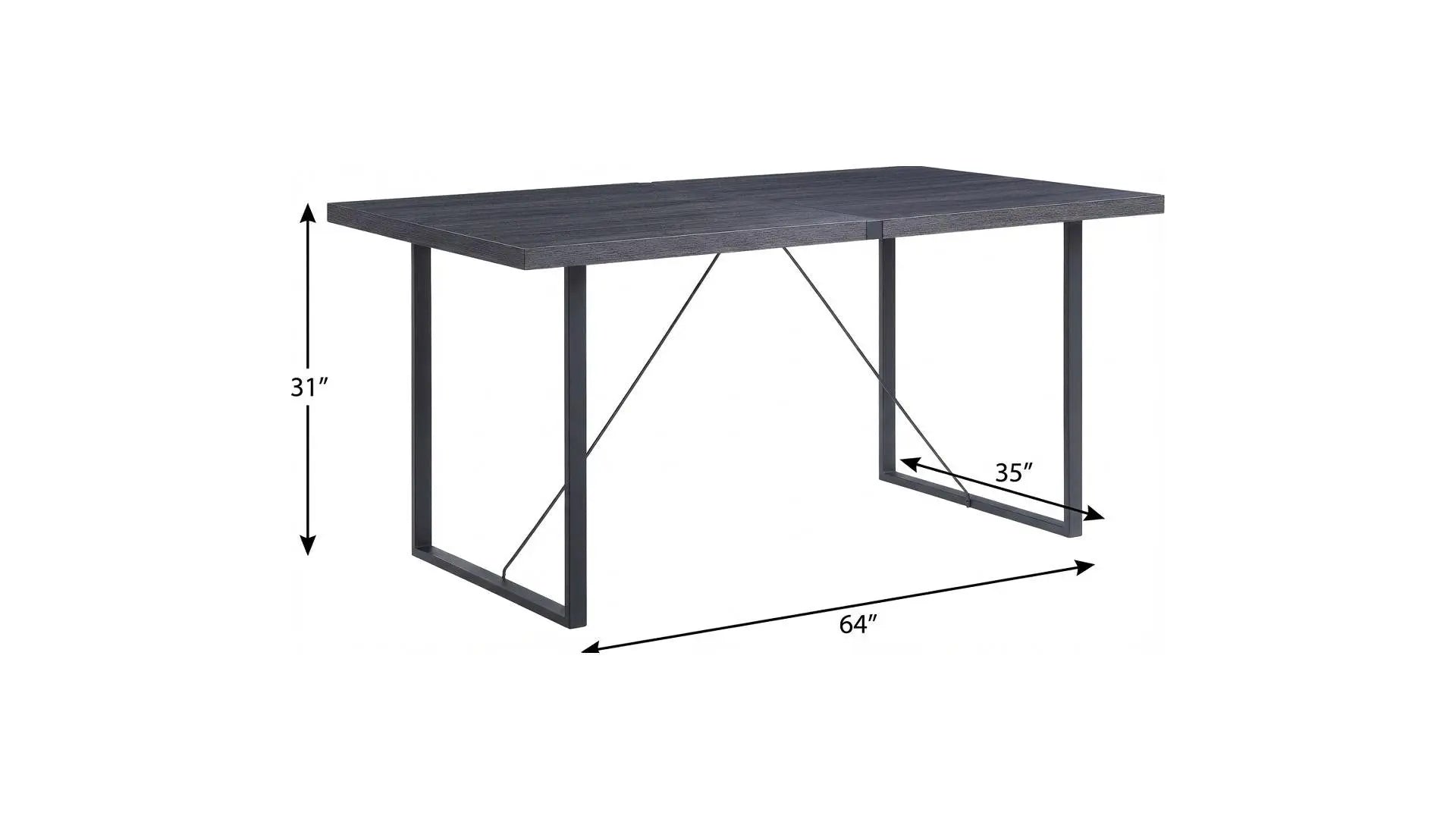 64" Dark Gray and Black Wood and Iron Sled Base Dining Table Homeroots Kitchen & Dining