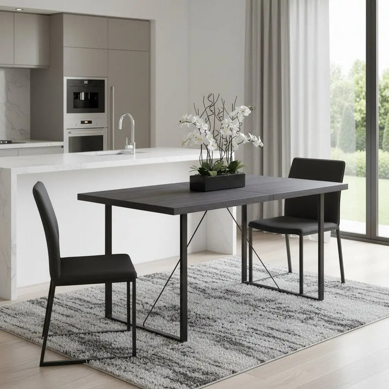 64" Dark Gray and Black Wood and Iron Sled Base Dining Table Homeroots Kitchen & Dining