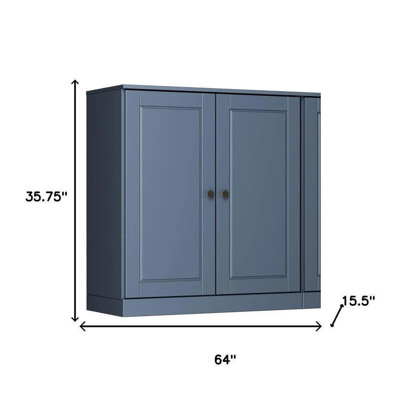 64" French Blue Solid Wood Sideboard With Two Doors Homeroots Kitchen & Dining