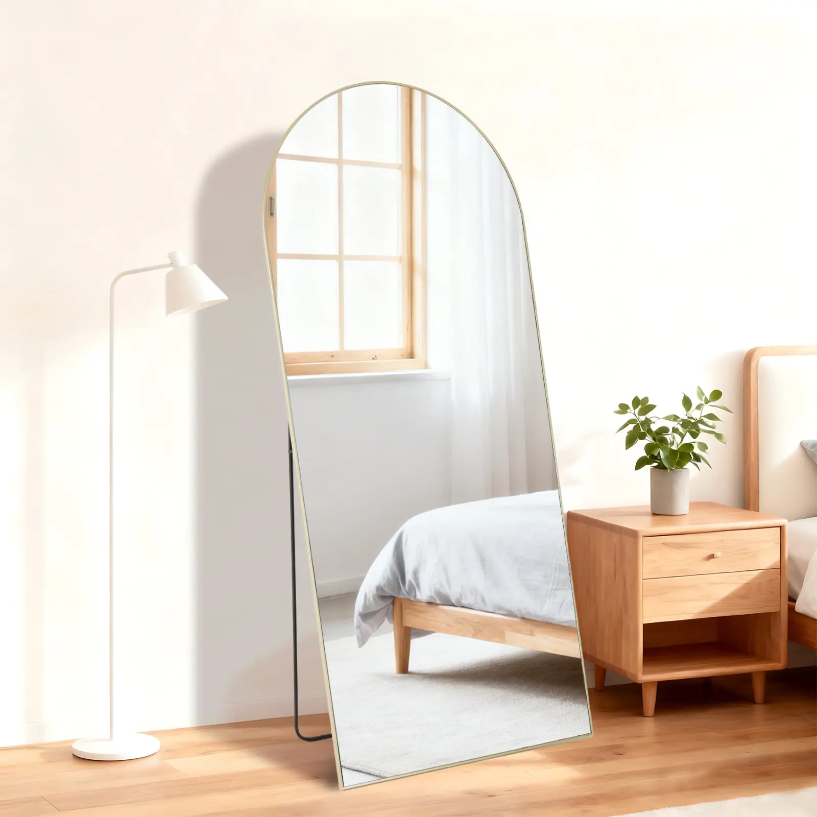 64" Gold Aluminum Arch Freestanding And Wall Mounted Framed Full Length Mirror Homeroots Bed & Bath