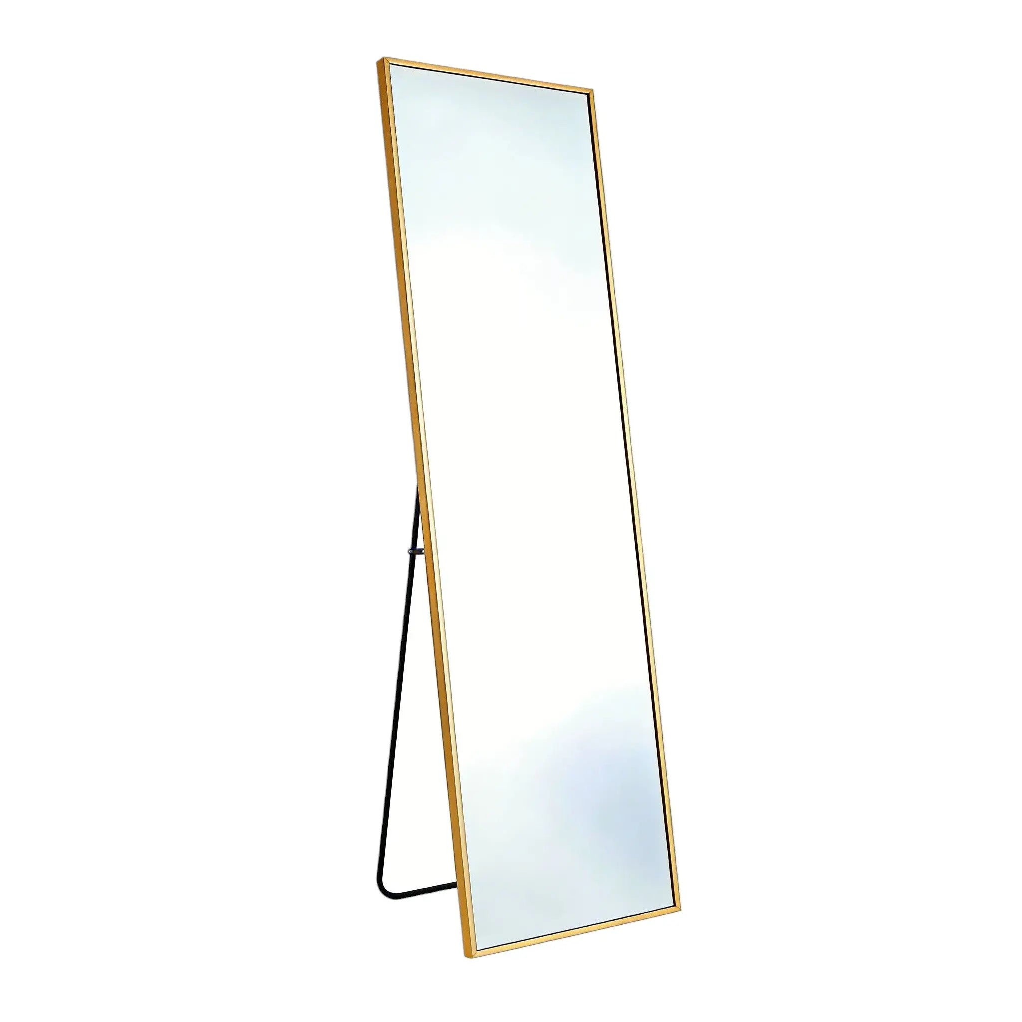64" Gold Aluminum Freestanding And Wall Mounted Framed Full Length Mirror Homeroots Bed & Bath