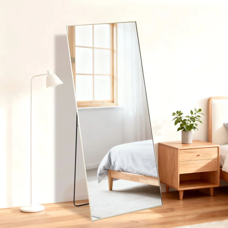64" Gold Aluminum Freestanding And Wall Mounted Framed Full Length Mirror Homeroots Bed & Bath
