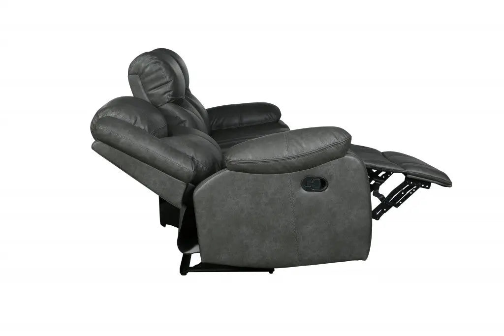 64" Gray Faux Leather Manual Reclining Love Seat Homeroots Living Room