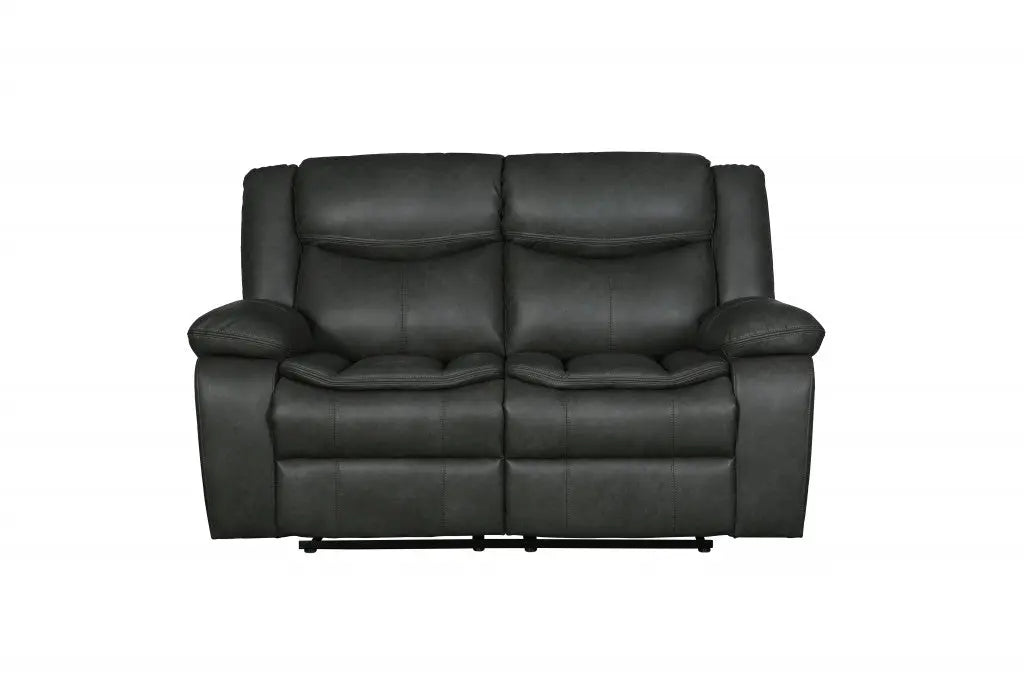 64" Gray Faux Leather Manual Reclining Love Seat Homeroots Living Room