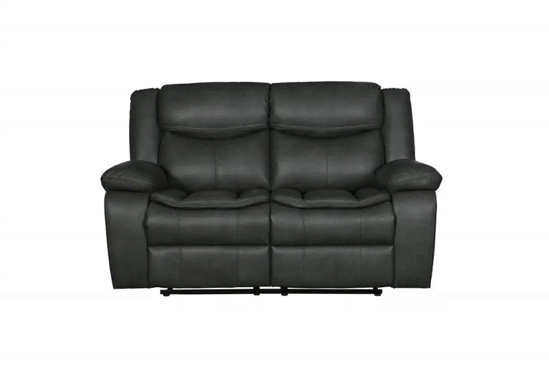 64" Gray Faux Leather Manual Reclining Love Seat Homeroots Living Room