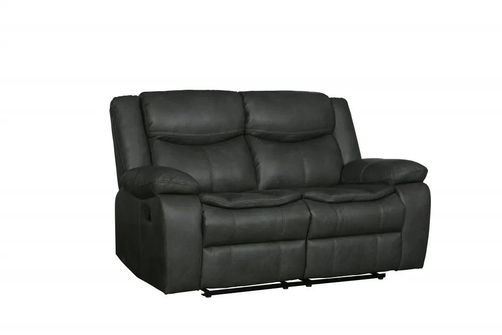 64" Gray Faux Leather Manual Reclining Love Seat Homeroots Living Room
