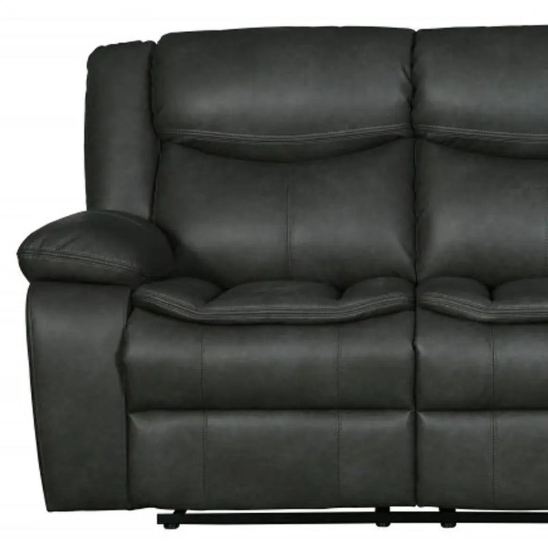 64" Gray Faux Leather Manual Reclining Love Seat Homeroots Living Room