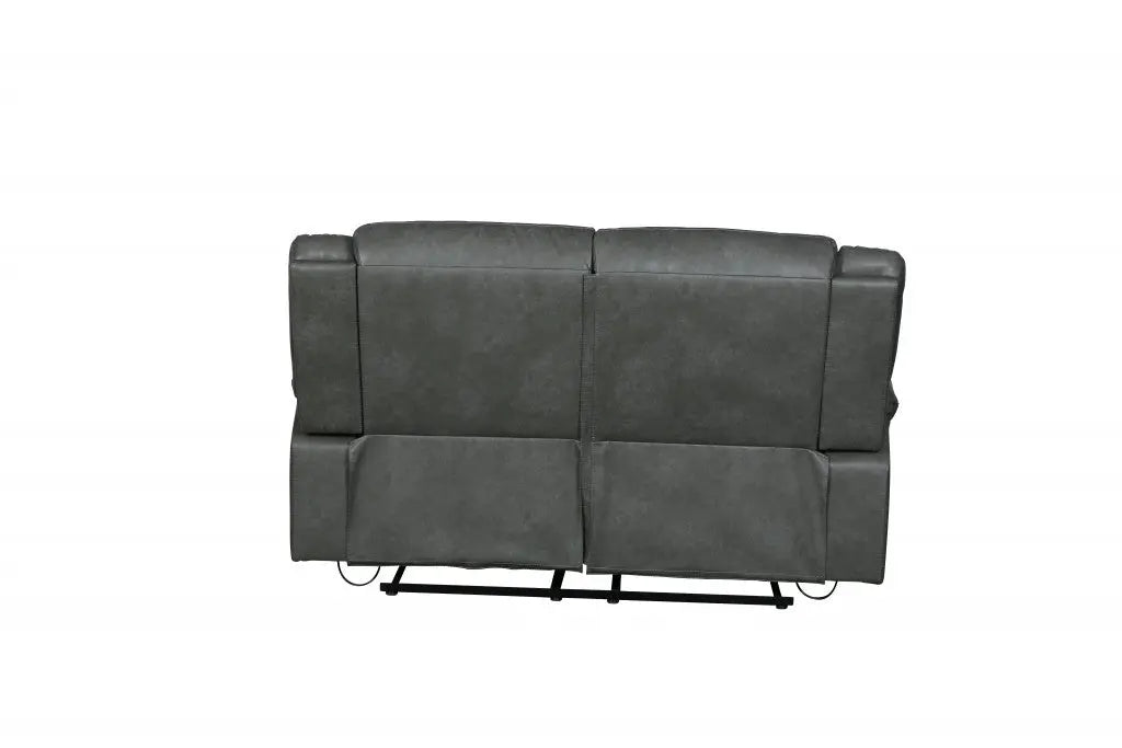 64" Gray Faux Leather Manual Reclining Love Seat Homeroots Living Room