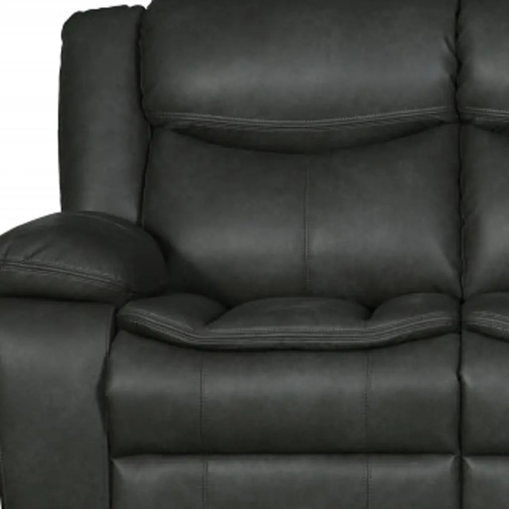 64" Gray Faux Leather Manual Reclining Love Seat Homeroots Living Room
