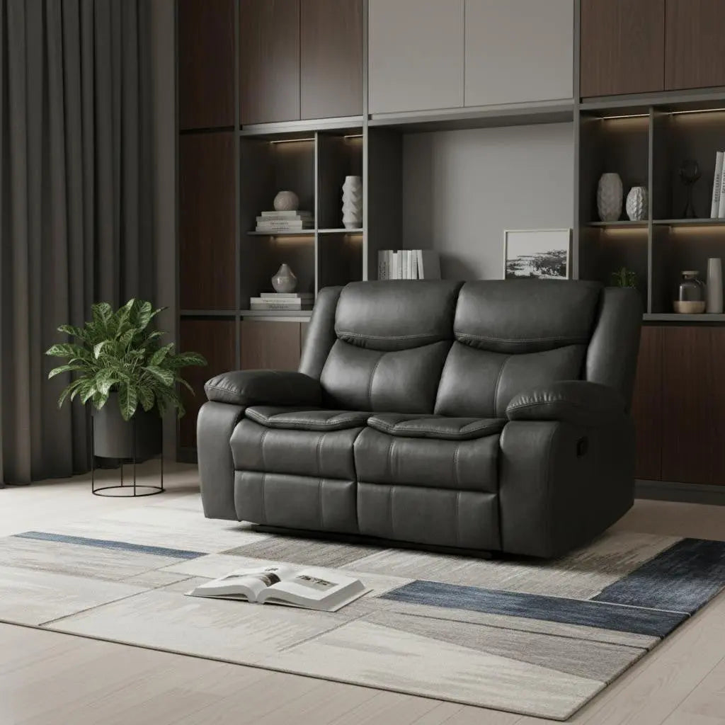 64" Gray Faux Leather Manual Reclining Love Seat Homeroots Living Room
