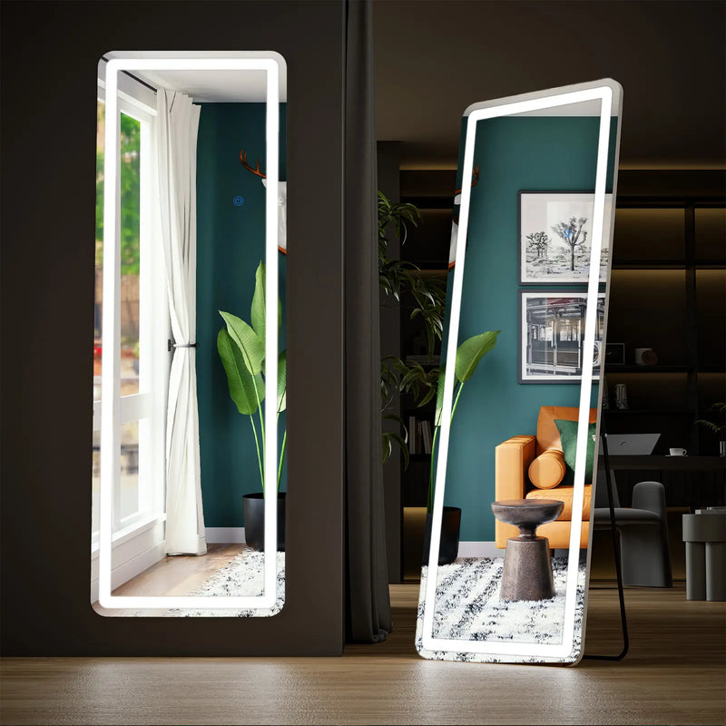 64" Lighted Wall Mount Leaning Or Freestanding Frameless Full Length Mirror Homeroots Bed & Bath