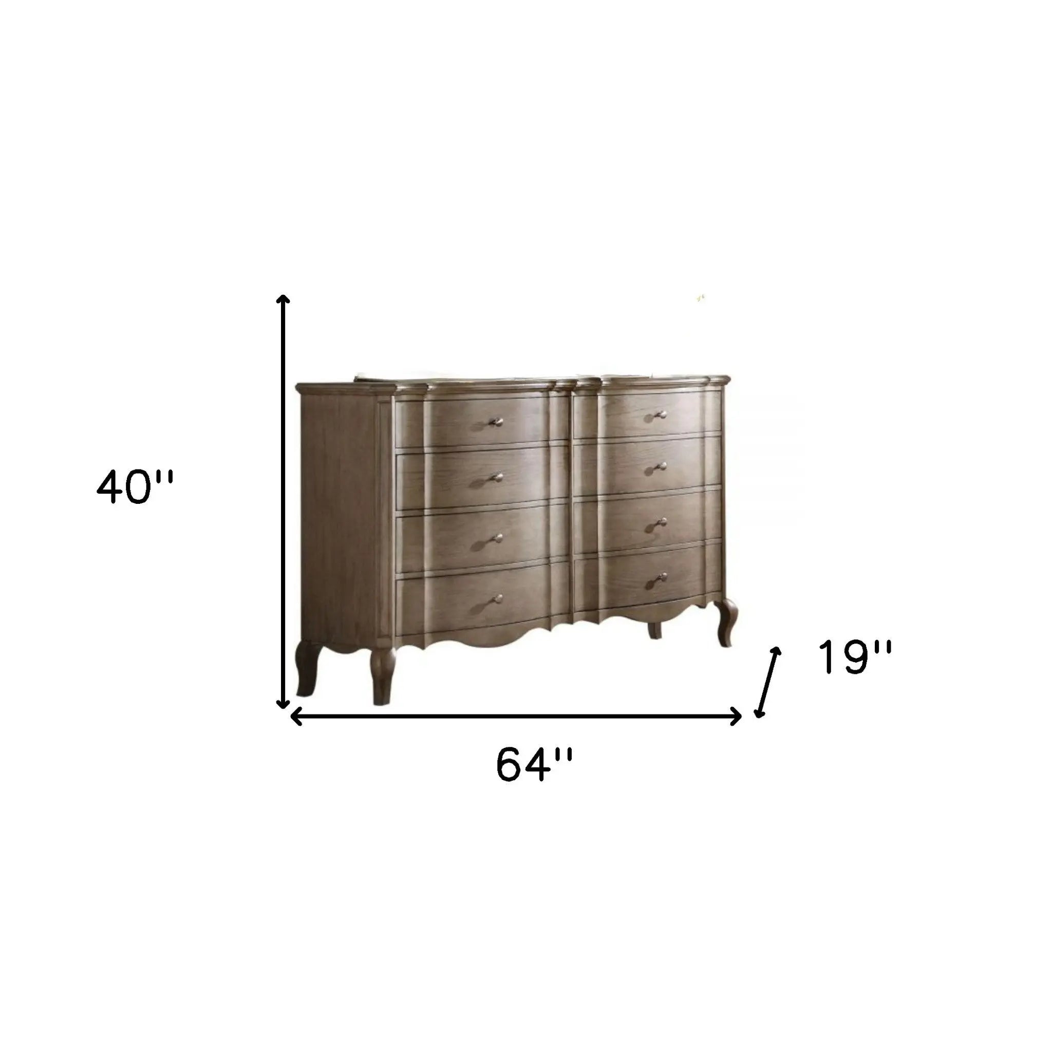 64" Taupe Solid and Manufactured Wood Eight Drawer Double Dresser Homeroots Bed & Bath