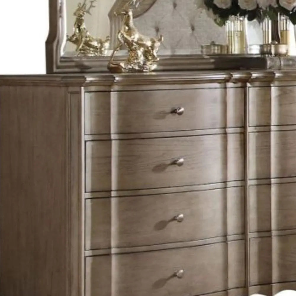64" Taupe Solid and Manufactured Wood Eight Drawer Double Dresser Homeroots Bed & Bath