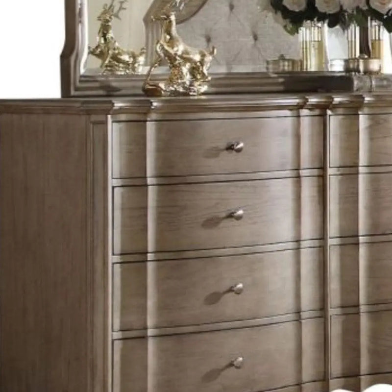 64" Taupe Solid and Manufactured Wood Eight Drawer Double Dresser Homeroots Bed & Bath