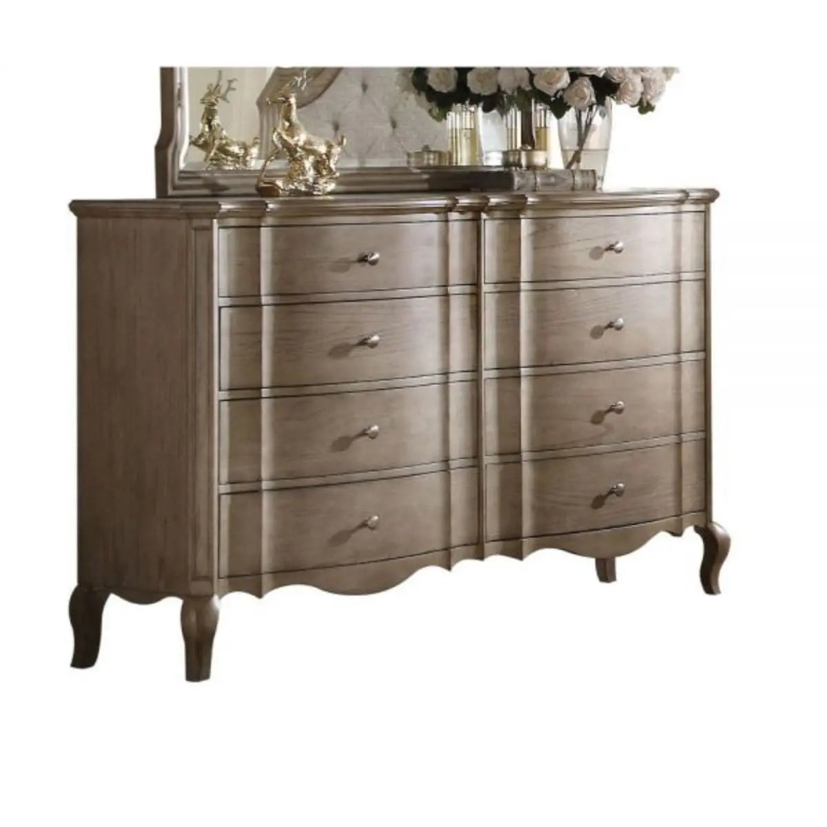 64" Taupe Solid and Manufactured Wood Eight Drawer Double Dresser Homeroots Bed & Bath