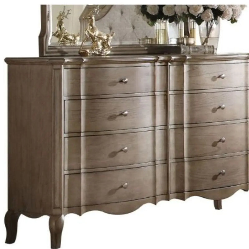 64" Taupe Solid and Manufactured Wood Eight Drawer Double Dresser Homeroots Bed & Bath