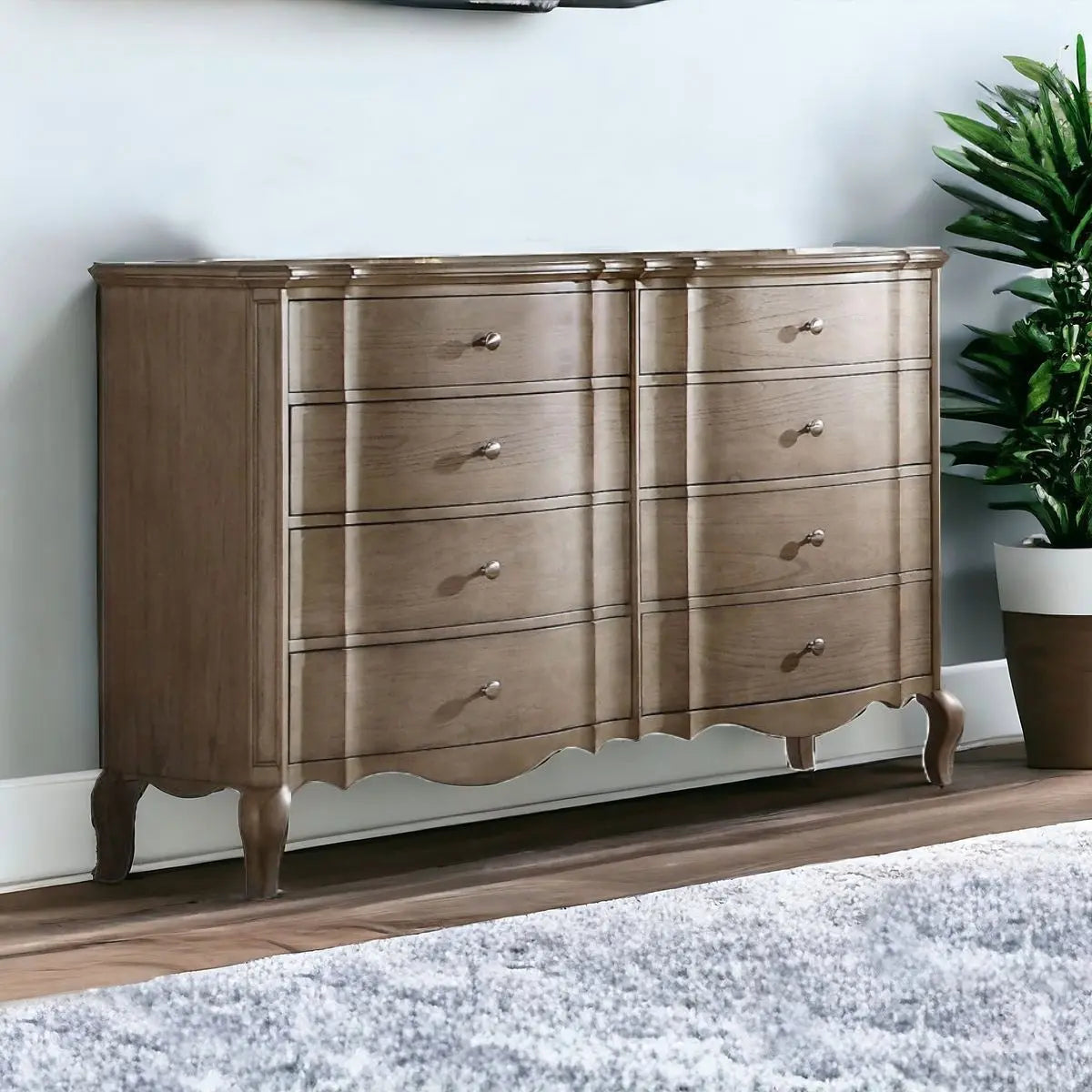 64" Taupe Solid and Manufactured Wood Eight Drawer Double Dresser Homeroots Bed & Bath