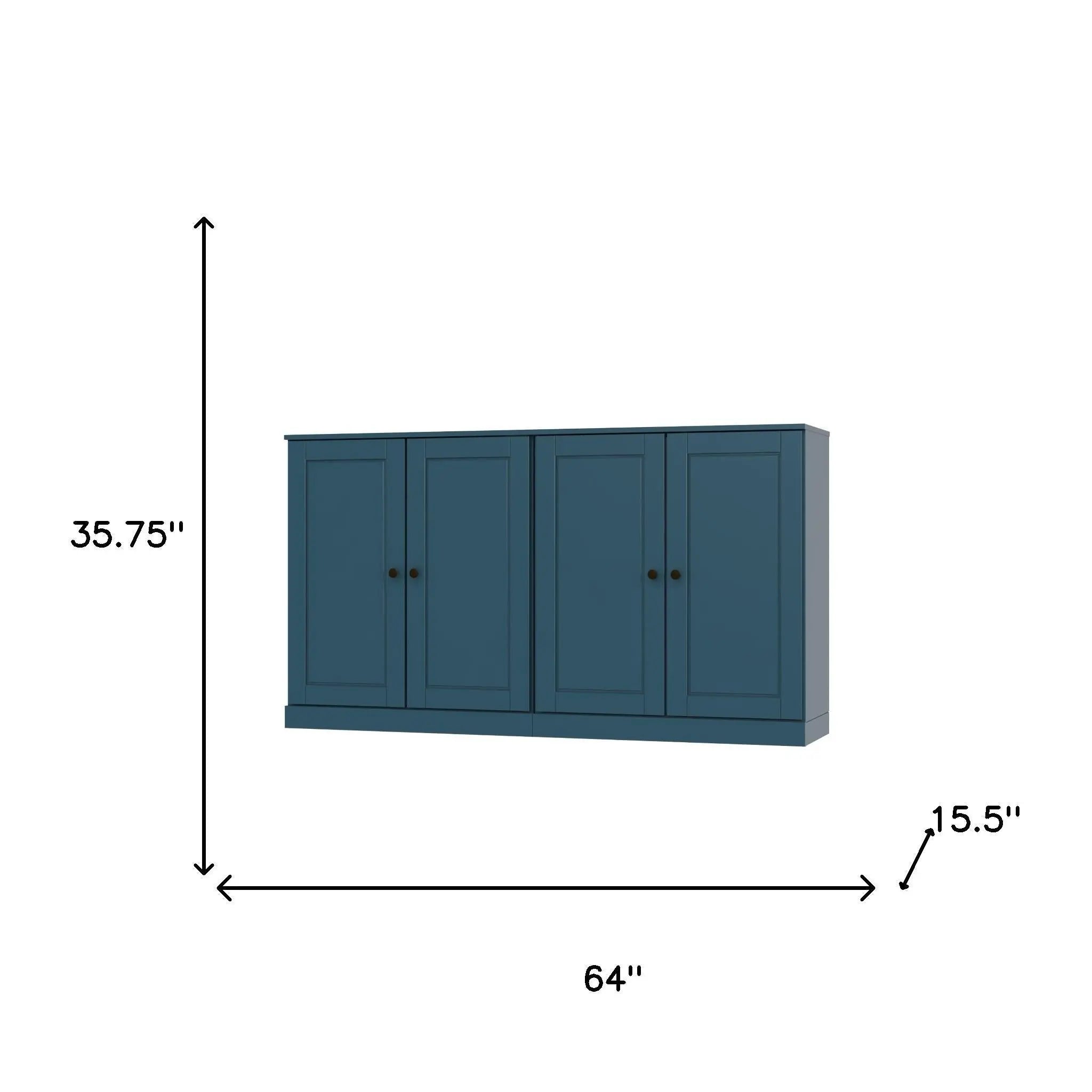 64" Teal Blue Solid Wood Sideboard With Two Doors Homeroots Kitchen & Dining