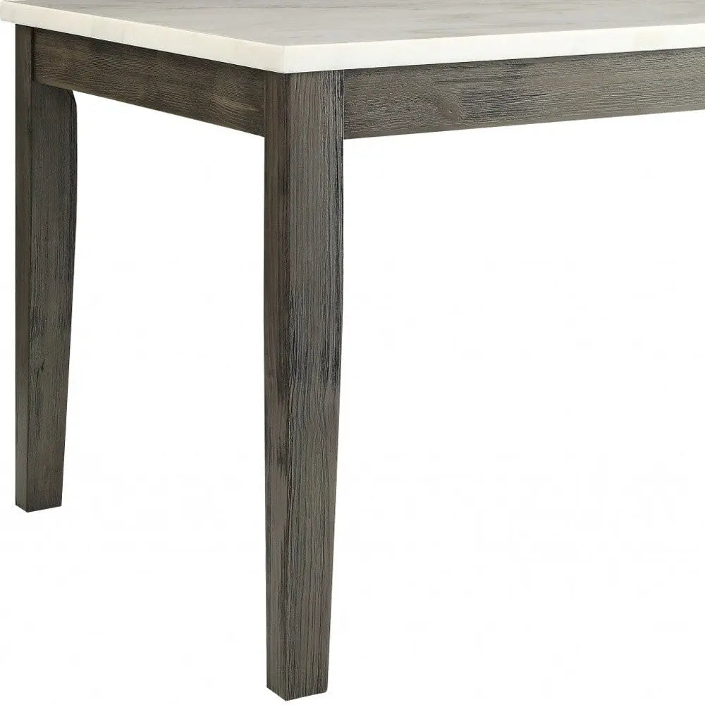 64" White And Gray Marble And Solid Wood Dining Table Homeroots Kitchen & Dining
