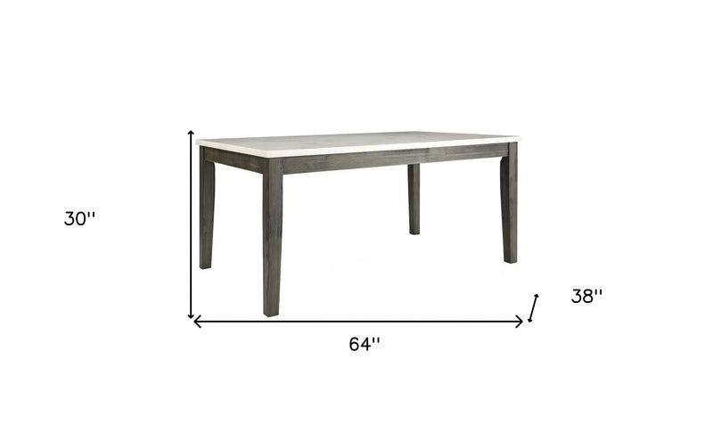 64" White And Gray Marble And Solid Wood Dining Table Homeroots Kitchen & Dining