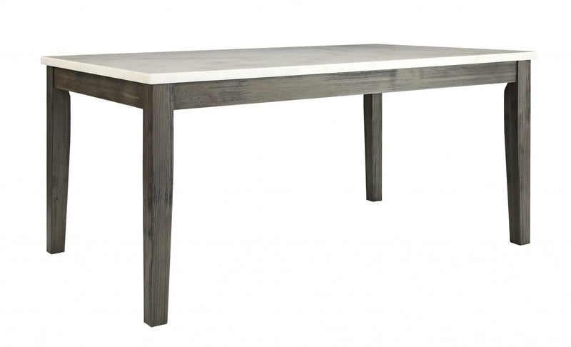 64" White And Gray Marble And Solid Wood Dining Table Homeroots Kitchen & Dining