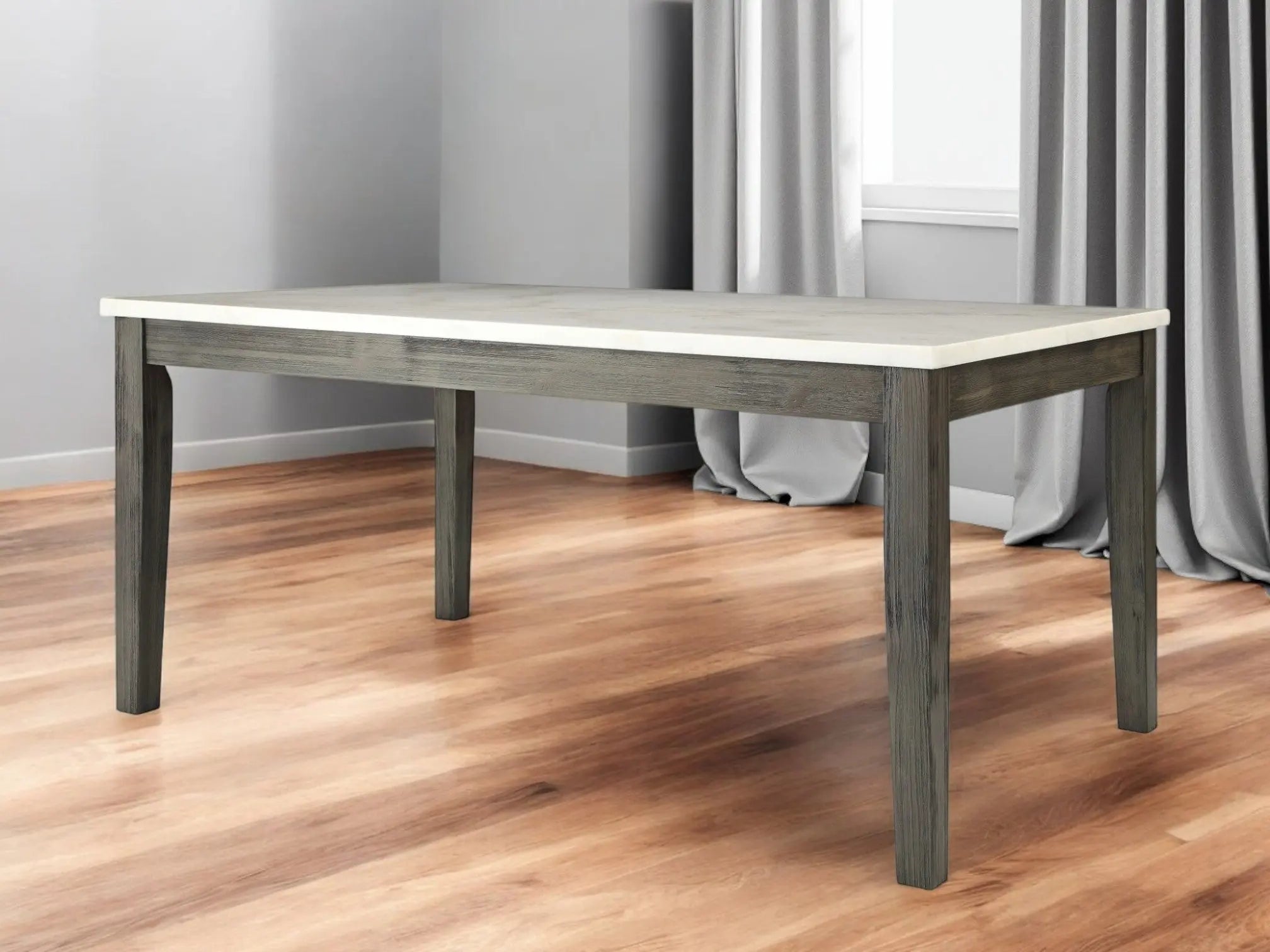 64" White And Gray Marble And Solid Wood Dining Table Homeroots Kitchen & Dining