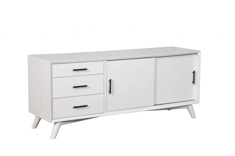 64" White Mahogany Solid Wood Enclosed and Open Storage TV Stand - GreatEagleInc