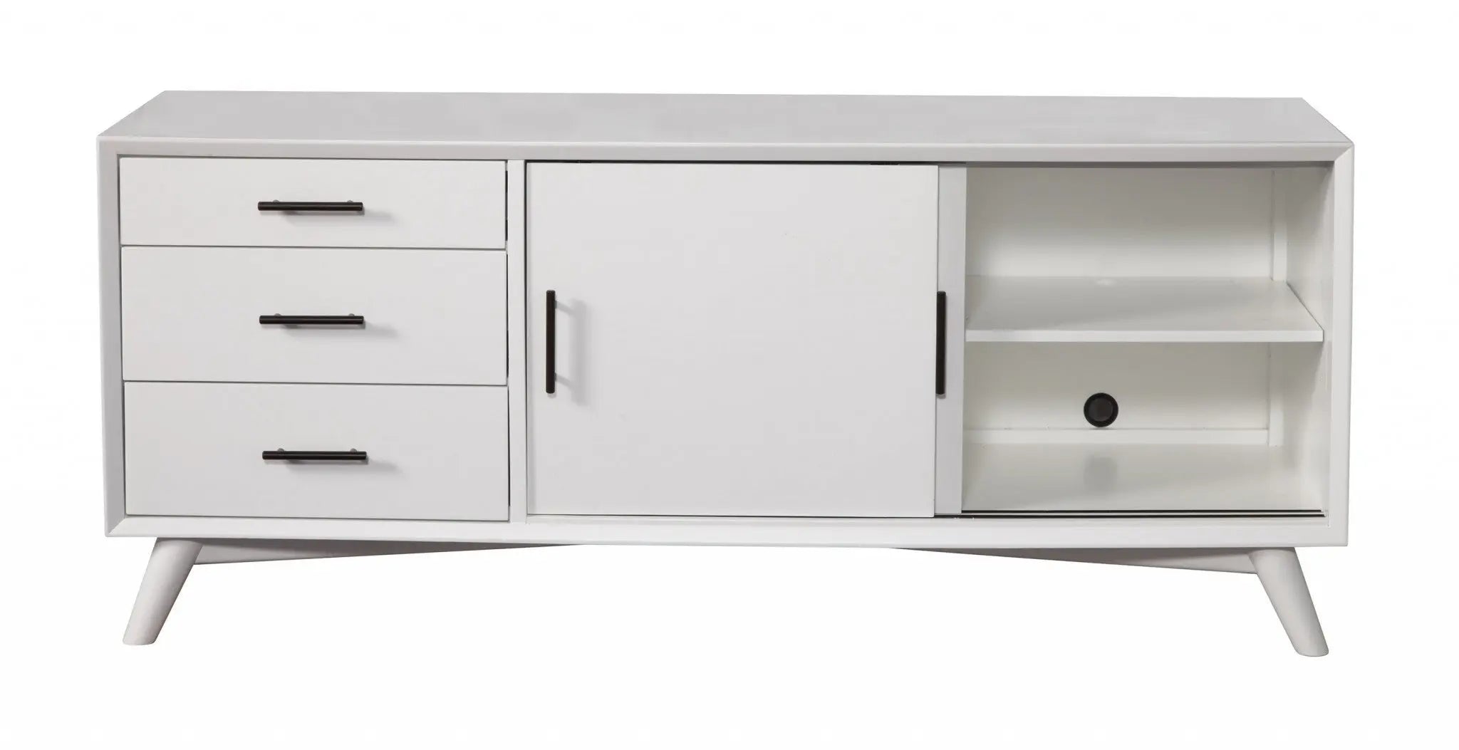 64" White Mahogany Solid Wood Enclosed and Open Storage TV Stand - GreatEagleInc