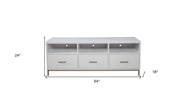 64" White Mahogany Solid Wood Open Shelving TV Stand - GreatEagleInc