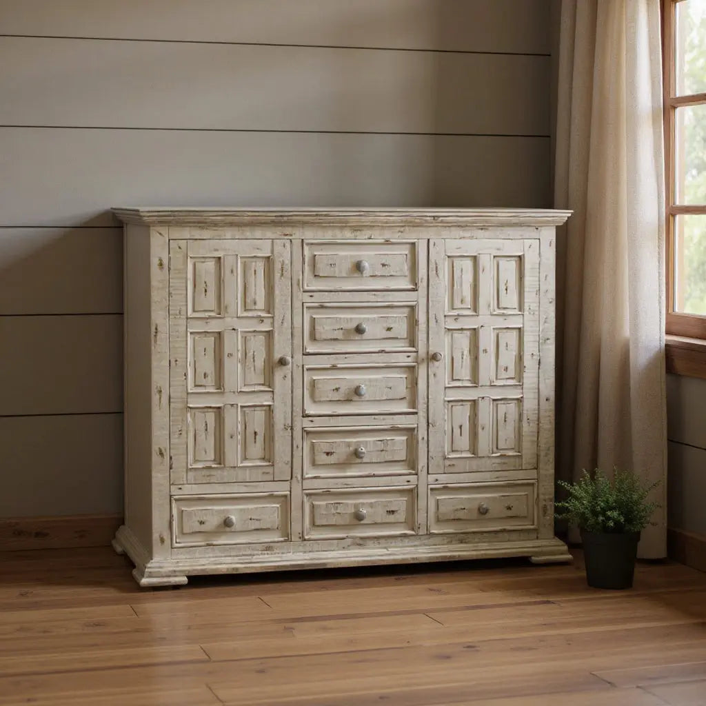 64" White Solid Wood Seven Drawer Gentlemans Chest - GreatEagleInc