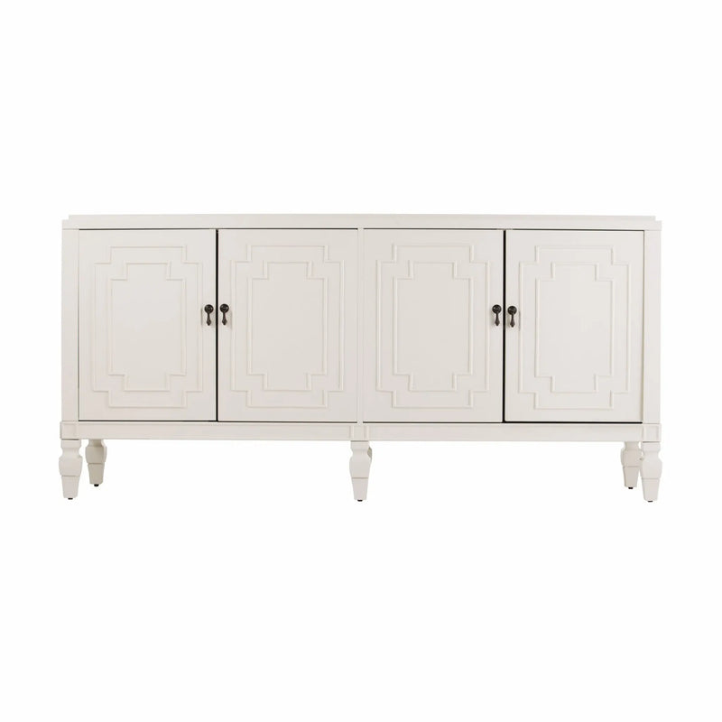 64" White Solid Wood Sideboard with Four Doors Homeroots Kitchen & Dining