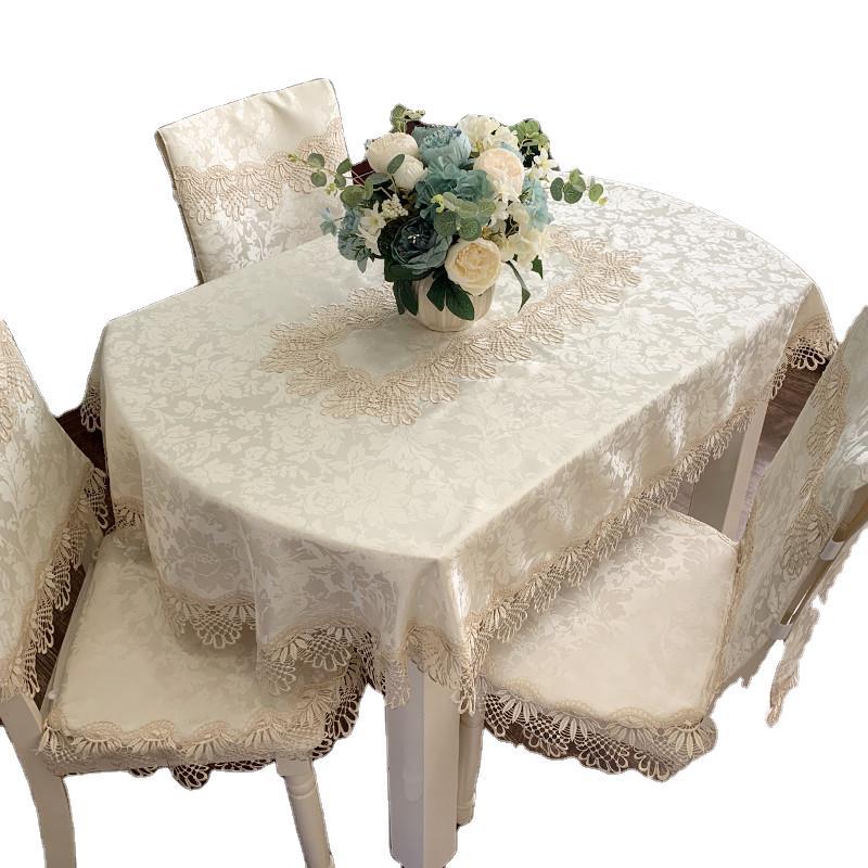 European Style Lace Oval Table Cloth Fabric Coffee Table Nordic Dining Table Table Cloth Chair Cover Set American Modern Simple
