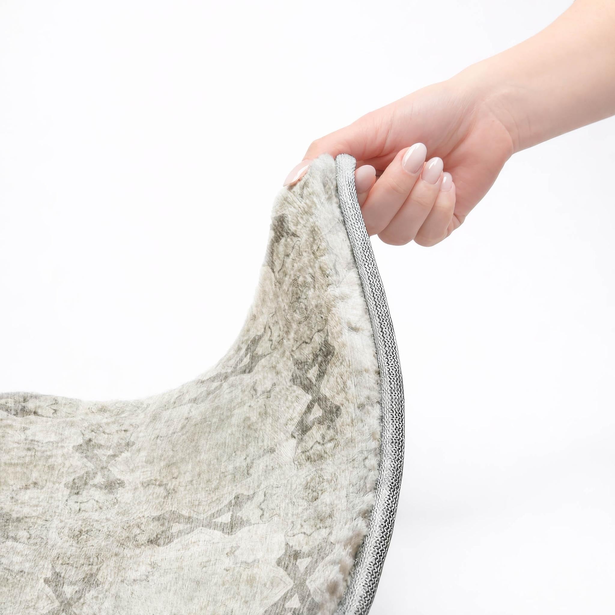 5' X 8' Ivory And Gray Geometric Shag Washable Area Rug With UV Protection - Home & Garden